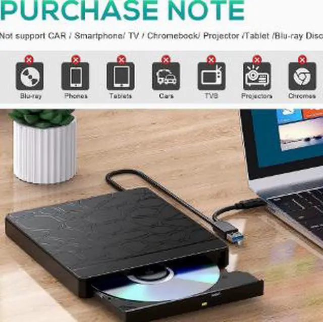 Alt view image 3 of 5 - 5-in-1 External DVD Burner with USB Hub & Card Reader, USB 3.0 Type-C Portable CD DVD RW Drive, SD TF Card Reader Optical Drive for Laptop Desktop PC Mac
