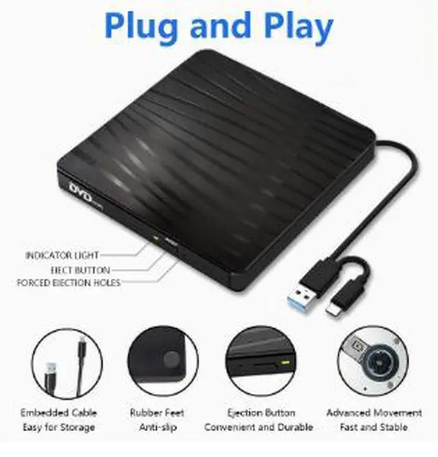 Alt view image 2 of 5 - External DVD Burner USB 3.0 Type-C Drive, Portable CD DVD RW Writer with Tray Loading, Plug & Play Optical Drive for Laptop Desktop PC Mac Computer