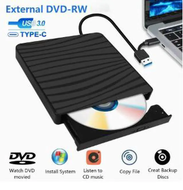Alt view image 4 of 5 - External DVD Burner USB 3.0 Type-C Drive, Portable CD DVD RW Writer with Tray Loading, Plug & Play Optical Drive for Laptop Desktop PC Mac Computer