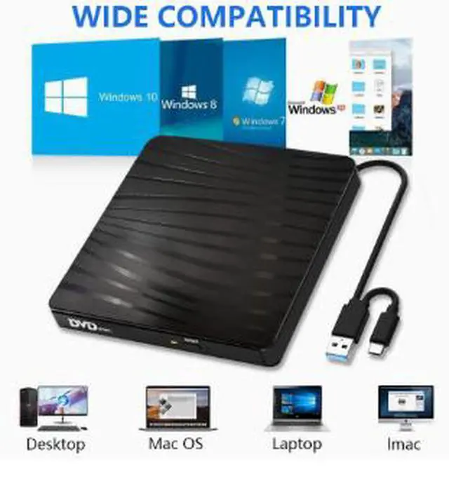Alt view image 5 of 5 - External DVD Burner USB 3.0 Type-C Drive, Portable CD DVD RW Writer with Tray Loading, Plug & Play Optical Drive for Laptop Desktop PC Mac Computer