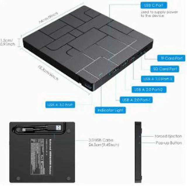 Alt view image 2 of 4 - 7-in-1 External DVD Burner USB Optical Drive, Portable CD DVD RW Writer with USB Powered Design, Slim Plug & Play Drive for Laptop Desktop PC Mac Computer