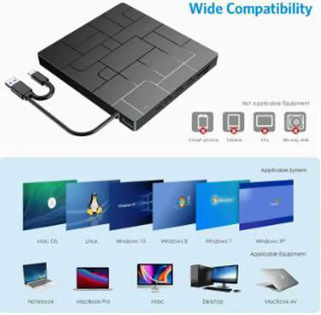 Alt view image 3 of 4 - 7-in-1 External DVD Burner USB Optical Drive, Portable CD DVD RW Writer with USB Powered Design, Slim Plug & Play Drive for Laptop Desktop PC Mac Computer