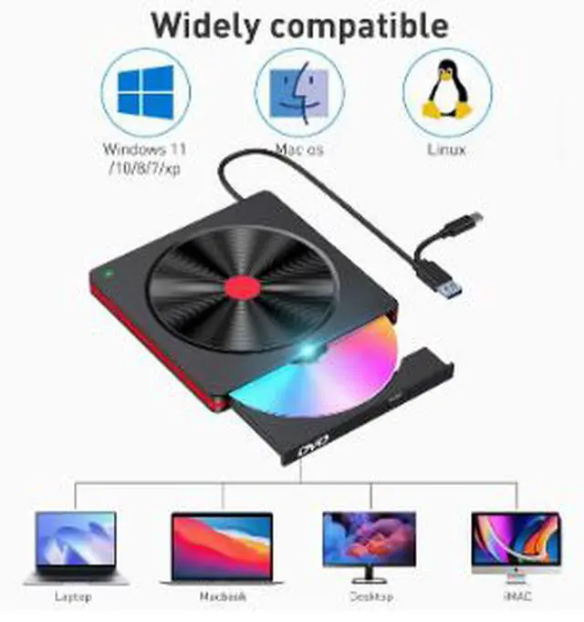 Alt view image 3 of 4 - External DVD Burner USB 3.0 Type-C Drive, Portable CD DVD RW Writer with Tray Loading, Plug & Play Optical Drive for Laptop Desktop PC Mac Computer