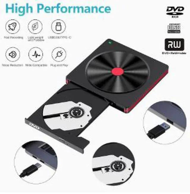 Alt view image 4 of 4 - External DVD Burner USB 3.0 Type-C Drive, Portable CD DVD RW Writer with Tray Loading, Plug & Play Optical Drive for Laptop Desktop PC Mac Computer