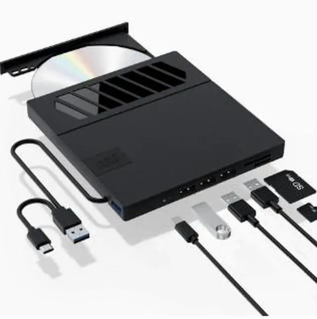 Alt view image 2 of 5 - 7-in-1 External DVD Burner with USB 3.0 Type-C Hub, Portable CD DVD RW Writer with SD TF Card Reader, Slim Optical Drive for Laptop Desktop PC Mac Computer