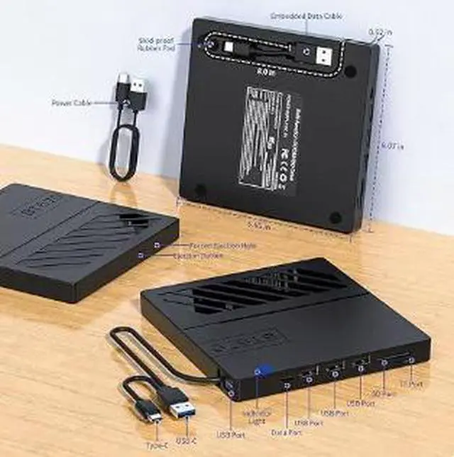 Alt view image 3 of 5 - 7-in-1 External DVD Burner with USB 3.0 Type-C Hub, Portable CD DVD RW Writer with SD TF Card Reader, Slim Optical Drive for Laptop Desktop PC Mac Computer