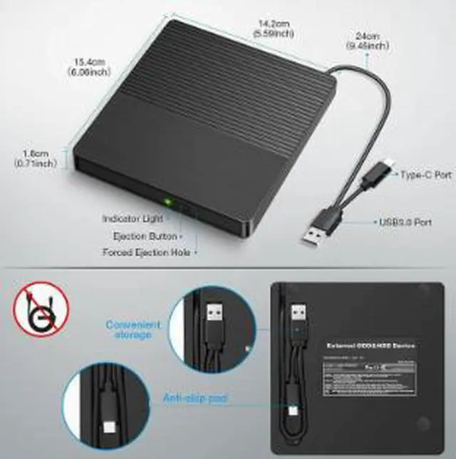 Alt view image 2 of 5 - 5-in-1 External DVD Burner USB 3.0 Drive, Portable CD DVD RW Writer with SD TF Card Reader & USB Hub, Optical Drive for Laptop Desktop PC Mac Computer