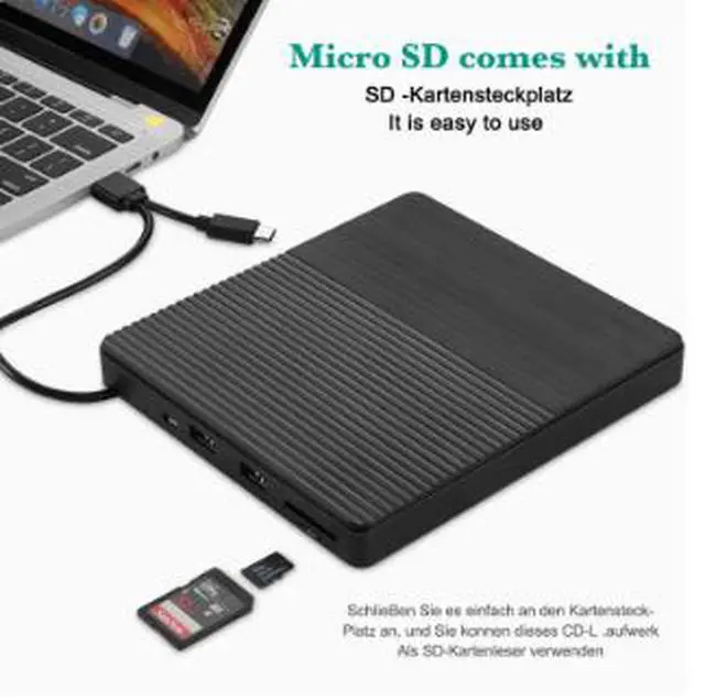 Alt view image 5 of 5 - 5-in-1 External DVD Burner USB 3.0 Drive, Portable CD DVD RW Writer with SD TF Card Reader & USB Hub, Optical Drive for Laptop Desktop PC Mac Computer