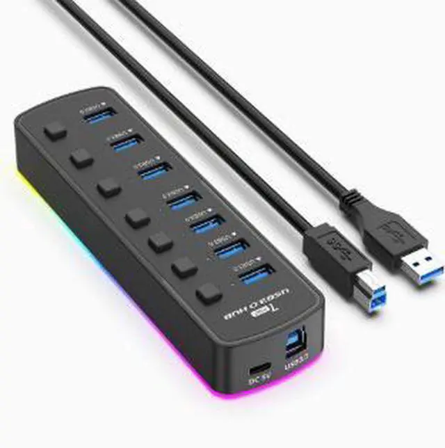Main image of RGB 7-Port USB 3.0 Hub, 5Gbps High Speed USB Splitter Expansion Hub with Multiple Ports for Laptop Desktop PC Keyboard Mouse Flash Drive