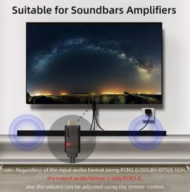 Alt view image 3 of 3 - HDMI eARC ARC Audio Converter Adapter, CEC Volume Control Audio Extractor with PCM Dolby DTS 5.1 Support, 1M Cable for TV Soundbar Speaker