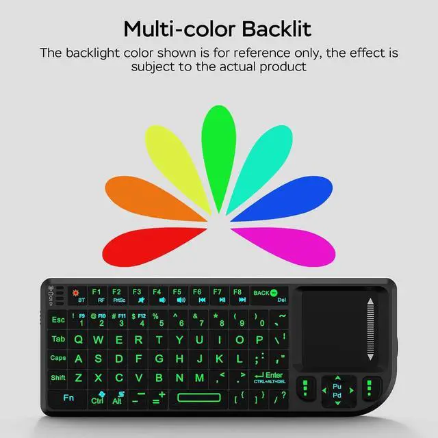 Alt view image 4 of 7 - K808 Mini Keyboard with Touchpad, 2.4G + BT, with 7-Color Backlight | 600mAh rechargeable battery, laser pointer, compatible with pc/tv/htpc,and other devices, for travel,office and home use