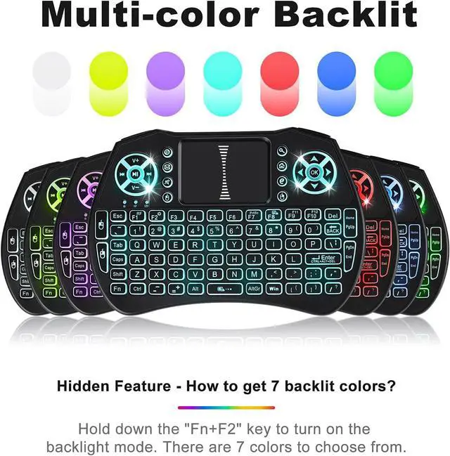 Alt view image 6 of 6 - A8 Mini Keyboard with Touchpad,2.4G+BT,7-Color Backlight | Multimedia Hotkeys, Rechargeable, for Android TV Box, Smart TV, Projector, PS3, PC, Tablet, Windows/Android
