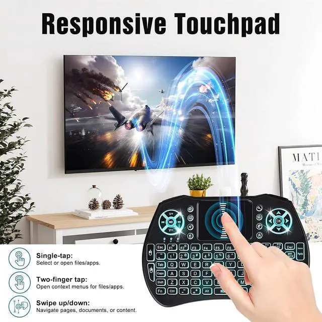 Alt view image 4 of 6 - A8 Mini Keyboard with Touchpad,2.4G+BT,7-Color Backlight | Multimedia Hotkeys, Rechargeable, for Android TV Box, Smart TV, Projector, PS3, PC, Tablet, Windows/Android