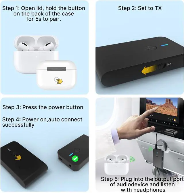 Alt view image 4 of 6 - Bluetooth 5.3 Transmitter Receiver for TV and Wireless Headphones, 2-in-1 Bluetooth Adapter, Wireless Transmitter for TV, PC, MP3, Gym, Airplane Use with Any 3.5 mm Audio Jack