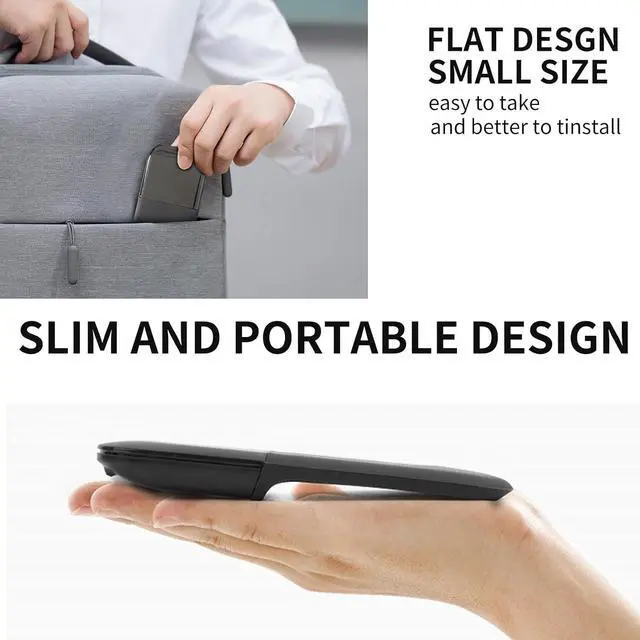 Alt view image 2 of 6 - Bluetooth Arc Touch Mouse, Ultra-Thin Portable Folding Travel Mouse whitout USB Dongle, Quiet Click, Powered by AAA Batteries, Foldable Wireless Mice for Laptop PC Chromebook Tablet Mac iPad - Black