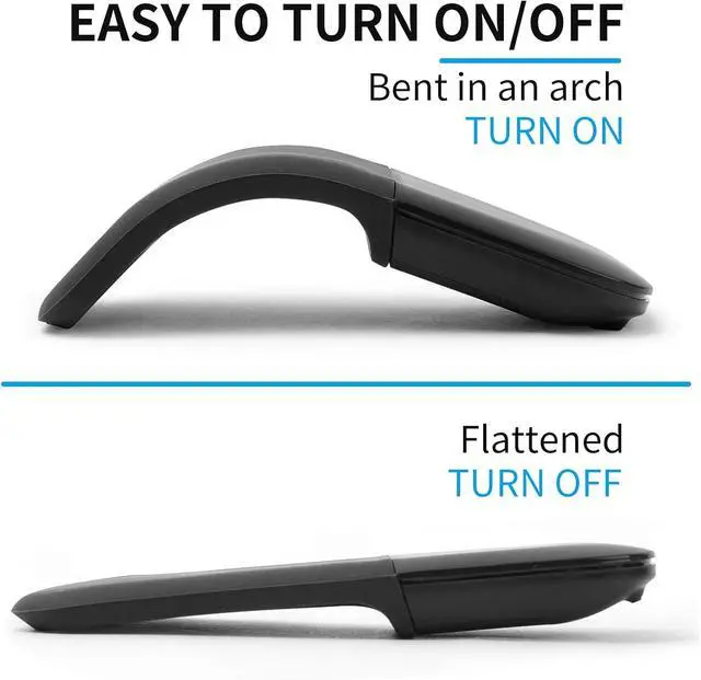 Alt view image 5 of 6 - Bluetooth Arc Touch Mouse, Ultra-Thin Portable Folding Travel Mouse whitout USB Dongle, Quiet Click, Powered by AAA Batteries, Foldable Wireless Mice for Laptop PC Chromebook Tablet Mac iPad - Black