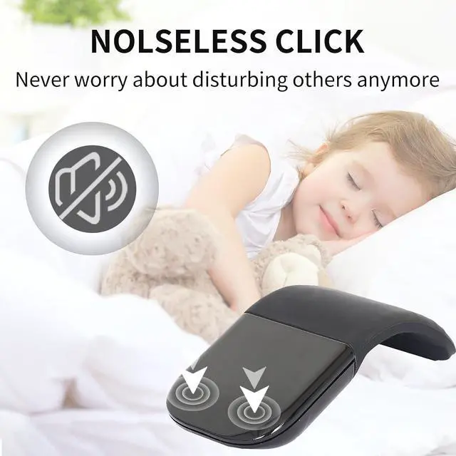 Alt view image 6 of 6 - Bluetooth Arc Touch Mouse, Ultra-Thin Portable Folding Travel Mouse whitout USB Dongle, Quiet Click, Powered by AAA Batteries, Foldable Wireless Mice for Laptop PC Chromebook Tablet Mac iPad - Black