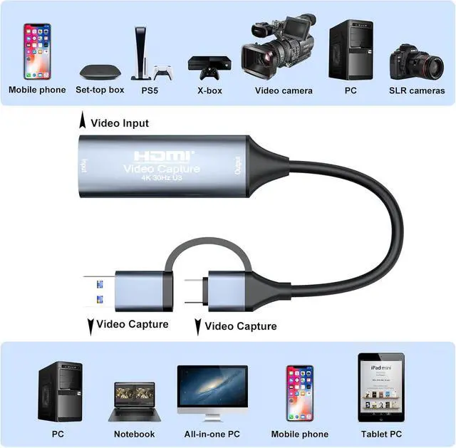 Alt view image 7 of 7 - HDMI to USB-C Video Capture Card, 4K Input 1080P@60HZ Video Audio Capture | Game Live Streaming & Recording, Compatible with Switch, PS4/PS5, OBS, Zoom, iPad, MacBook, Camera, Laptops, Phones, TV Boxe