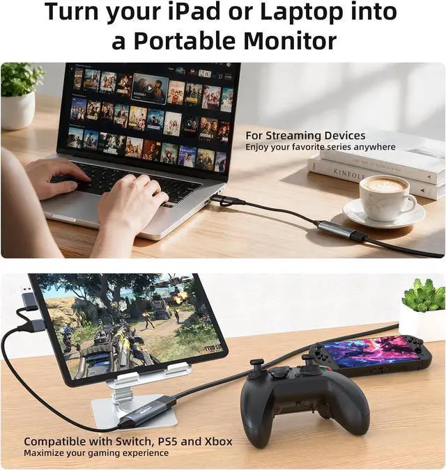 Alt view image 3 of 7 - HDMI to USB-C Video Capture Card, 4K Input 1080P@60HZ Video Audio Capture | Game Live Streaming & Recording, Compatible with Switch, PS4/PS5, OBS, Zoom, iPad, MacBook, Camera, Laptops, Phones, TV Boxe