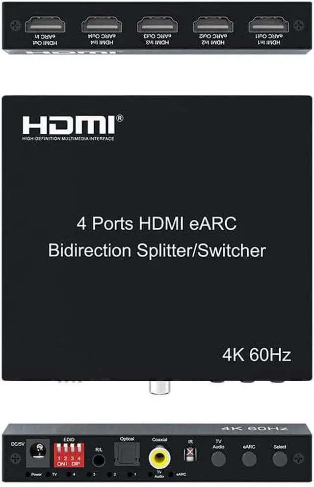 Alt view image 2 of 5 - 4K 60Hz HDMI ARC Audio Extractor DTS-HD/Dolby-TrueHD/DTS/Dolby-AC3/DSD eARC HDMI AudioExtractor 4x1 eARC HDMI Switcher Support 3.5 Stereo 3D Video Format HDCP2.2 HDR10 EDID Compatible for PS5 TV Box