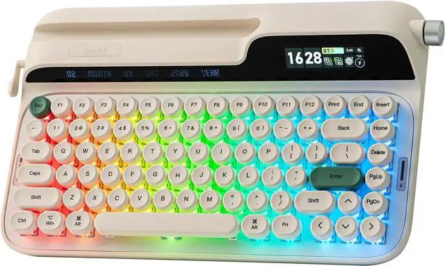 Main image of Glyph Wireless Typewriter Retro Mechanical Keyboard, Screen & Knob & Lever, Wrist Rest, Round PBT Keycap, Hot Swap, RGB, Custom Software, Top-Mount, 75% Creamy Keyboard for PC/MAC