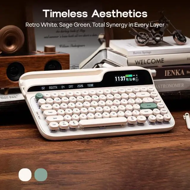 Alt view image 5 of 7 - Glyph Wireless Typewriter Retro Mechanical Keyboard, Screen & Knob & Lever, Wrist Rest, Round PBT Keycap, Hot Swap, RGB, Custom Software, Top-Mount, 75% Creamy Keyboard for PC/MAC