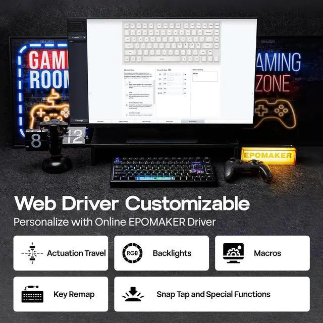 Alt view image 3 of 6 - HE80 Hall Effect Gaming Keyboard, 8K Polling & 32K Scan | Creamy Gasket, DKS, SOCD, Hot-Swappable, RGB Backlit, Wired Gaming Keyboard for PC & Mac (Black)