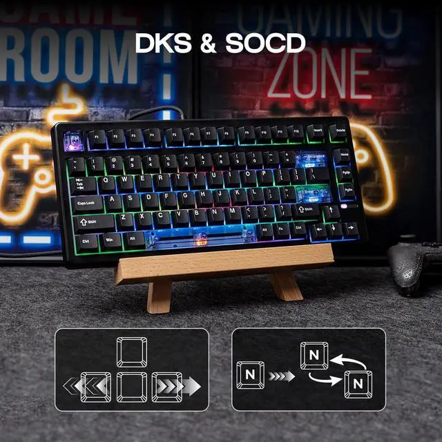 Alt view image 6 of 6 - HE80 Hall Effect Gaming Keyboard, 8K Polling & 32K Scan | Creamy Gasket, DKS, SOCD, Hot-Swappable, RGB Backlit, Wired Gaming Keyboard for PC & Mac (Black)