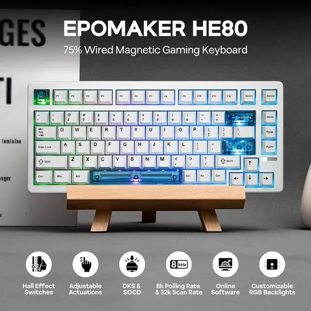 Alt view image 5 of 6 - HE80 Hall Effect Gaming Keyboard, 8K Polling & 32K Scan | Creamy Gasket, DKS, SOCD, Hot-Swappable, RGB Backlit, Wired Gaming Keyboard for PC & Mac (White)