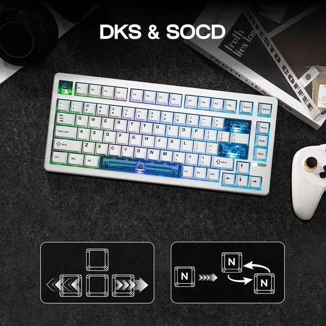 Alt view image 4 of 6 - HE80 Hall Effect Gaming Keyboard, 8K Polling & 32K Scan | Creamy Gasket, DKS, SOCD, Hot-Swappable, RGB Backlit, Wired Gaming Keyboard for PC & Mac (White)