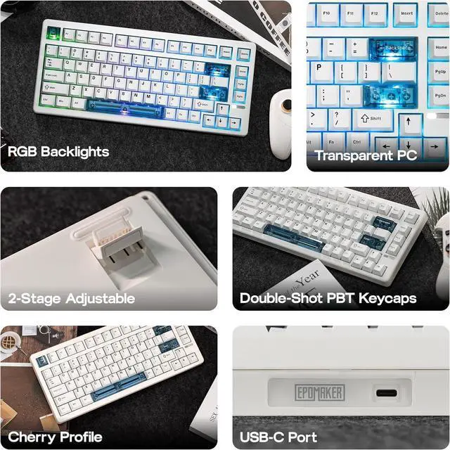 Alt view image 3 of 6 - HE80 Hall Effect Gaming Keyboard, 8K Polling & 32K Scan | Creamy Gasket, DKS, SOCD, Hot-Swappable, RGB Backlit, Wired Gaming Keyboard for PC & Mac (White)