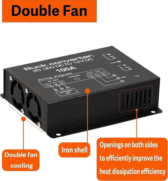 Alt view image 2 of 6 - DC 24V to 12V Step Down Voltage Converter, 100A 1200W DC Buck Converter Voltage Regulator for Car, Truck and Vehicle