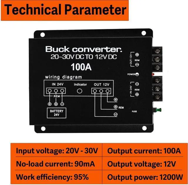 Alt view image 3 of 6 - DC 24V to 12V Step Down Voltage Converter, 100A 1200W DC Buck Converter Voltage Regulator for Car, Truck and Vehicle
