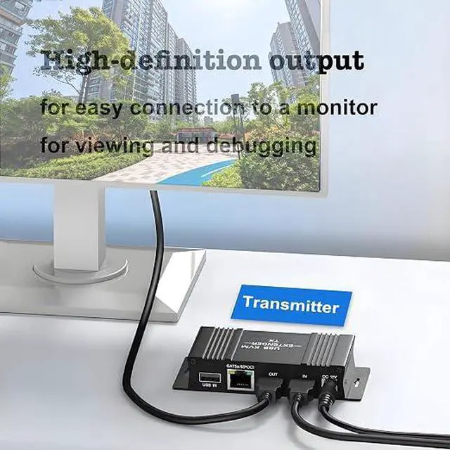 Alt view image 3 of 6 - 164ft/50m HDMI KVM Extender Over Ethernet, USB KVM Extender Over Ethernet Cat5e/6/7, 1080P@60Hz, Supports Keyboard and Mouse USB HDMI Loop Out, Power Over Cable(Transmitter+Receiver)