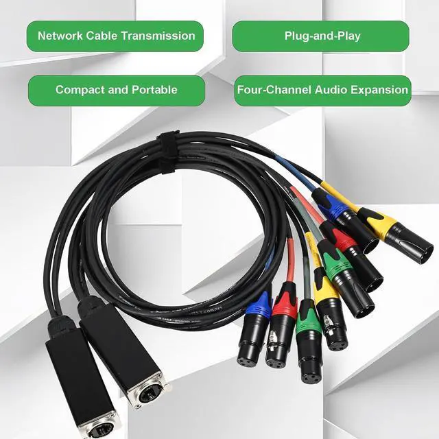 Alt view image 4 of 6 - 4-Channel XLR Snake to Ethercon Cable, XLR Audio Over Ethernet Cat5/Cat6 Extension Cable for Stage, Studio, Lighting, 3 Ft (1 Male+1 Female)