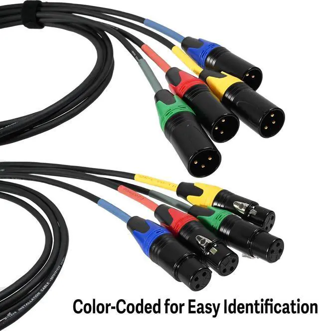 Alt view image 3 of 6 - 4-Channel XLR Snake to Ethercon Cable, XLR Audio Over Ethernet Cat5/Cat6 Extension Cable for Stage, Studio, Lighting, 3 Ft (1 Male+1 Female)