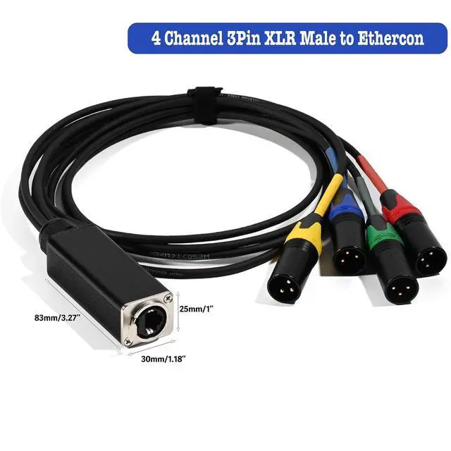 Alt view image 5 of 6 - 4-Channel XLR Snake to Ethercon Cable, XLR Audio Over Ethernet Cat5/Cat6 Extension Cable for Stage, Studio, Lighting, 3 Ft (1 Male+1 Female)