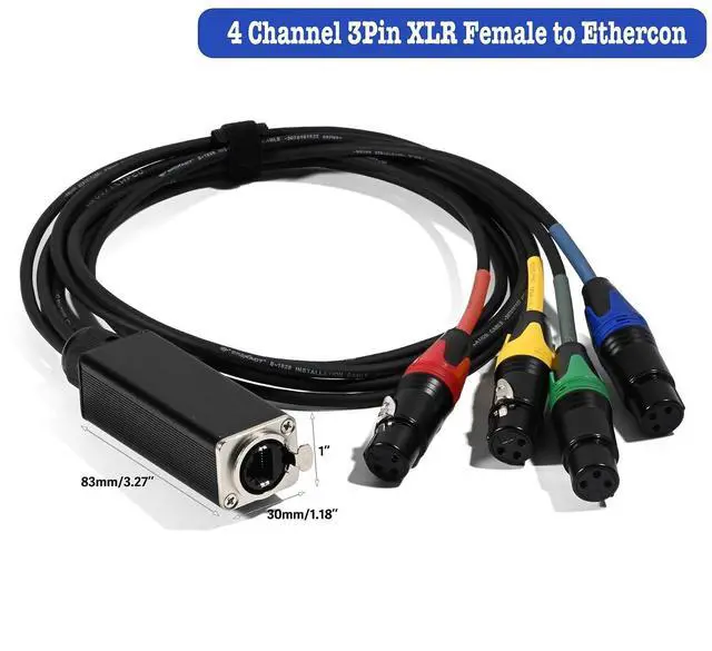 Alt view image 6 of 6 - 4-Channel XLR Snake to Ethercon Cable, XLR Audio Over Ethernet Cat5/Cat6 Extension Cable for Stage, Studio, Lighting, 3 Ft (1 Male+1 Female)
