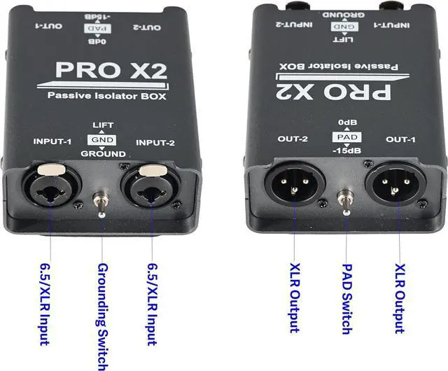 Alt view image 6 of 6 - 2 Channel XLR/1/4'' TRS Passive Hum Eliminator, Pro X2 Ground Loop Noise Isolator and Noise Filter for Car Audio and Other Audio Equipment