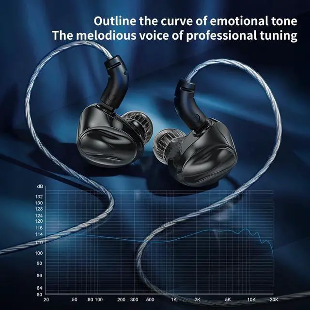 Alt view image 5 of 7 - Dolphin In-Ear Monitor Earphones, 10mm Dual Magnetic Dynamic Driver, LCP Diaphragm IEM Headphones, Detachable 0.78mm 2-Pin Cable, HiFi Wired Earbuds for Music, Studio, Gaming (Type-C, Mic)