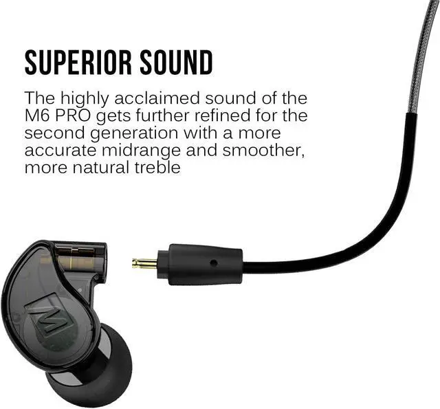 Alt view image 6 of 7 - audio M6 PRO In Ear Monitor Headphones for Musicians, 2nd Gen Model With Upgraded Sound, Memory Wire Earhooks & Replaceable Cables, Noise Isolating Professional Earbuds, 2 Cords Included (Black)