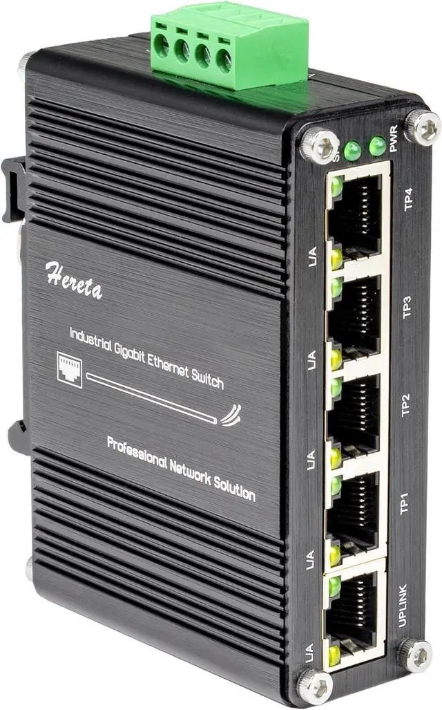 Main image of Mini Industrial 5 Port Gigabit Switch Ethernet Switch,Unmanaged Network Switch Ethernet Hub with 5 x RJ45 Port 10/100/1000Mbps,12~48VDC,Din-Rail, Wall Mountable