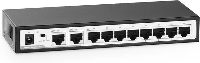 Main image of 10 Port Gigabit Switch, 8 x 100/1000Mbps Ports, 2 Gigabit Uplink, Support Vlan, Metal Fanless Unmanaged Plug and Play YuLinca Ethernet Switch