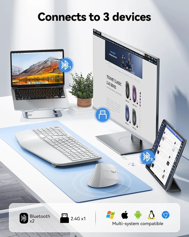 Alt view image 4 of 6 - Vertical Ergonomic Wireless Bluetooth Mouse, Silent Rechargeable Bluetooth Mouse(BT 5.0/5.0+2.4G), 5-Level 4800 DPI, 200H Long Battery Life, Compatible with Windows/Mac/Linux/Android/Chrome