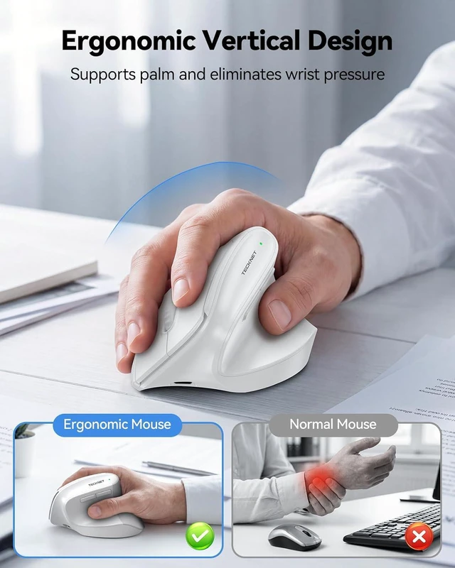 Alt view image 6 of 6 - Vertical Ergonomic Wireless Bluetooth Mouse, Silent Rechargeable Bluetooth Mouse(BT 5.0/5.0+2.4G), 5-Level 4800 DPI, 200H Long Battery Life, Compatible with Windows/Mac/Linux/Android/Chrome