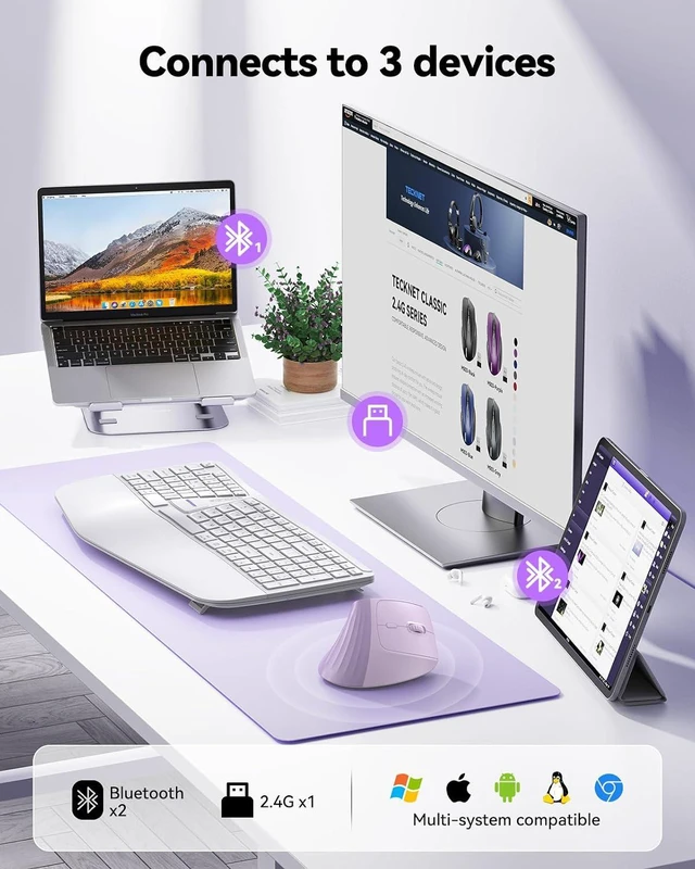 Alt view image 6 of 6 - Vertical Ergonomic Wireless Bluetooth Mouse, Silent Rechargeable Bluetooth Mouse(BT 5.0/5.0+2.4G), 5-Level 4800 DPI, 200H Long Battery Life, Compatible with Windows/Mac/Linux/Android/Chrome