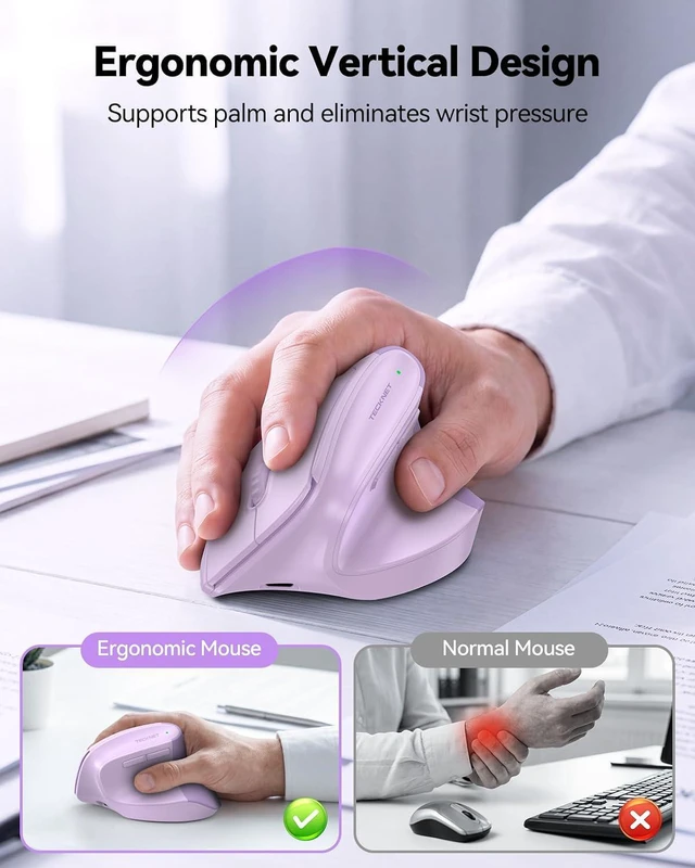 Alt view image 2 of 6 - Vertical Ergonomic Wireless Bluetooth Mouse, Silent Rechargeable Bluetooth Mouse(BT 5.0/5.0+2.4G), 5-Level 4800 DPI, 200H Long Battery Life, Compatible with Windows/Mac/Linux/Android/Chrome