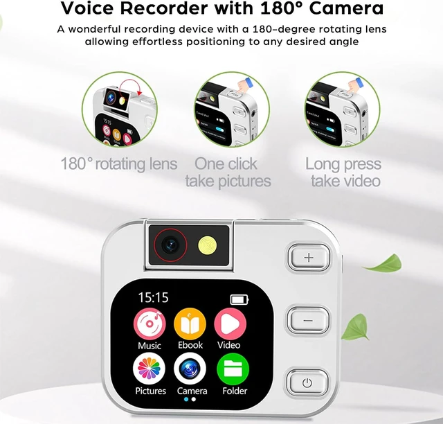 Alt view image 2 of 7 - 64GB MP3 Player with Bluetooth and 180° Camera Portable MP3 Music Player 2.01" Touch Screen HiFi Lossless Sound Music Audio Player with Built-in Speaker Voice Recorder FM Radio Earphone Jack
