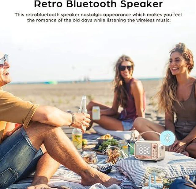 Alt view image 6 of 6 - Retro Bluetooth Speaker, Vintage Portable Wireless Bluetooth Speakers with Alarm Clock Loud Volume Support TF Card U Disk AUX Old Style for Kitchen Bedroom Home Outdoor (Beige White)