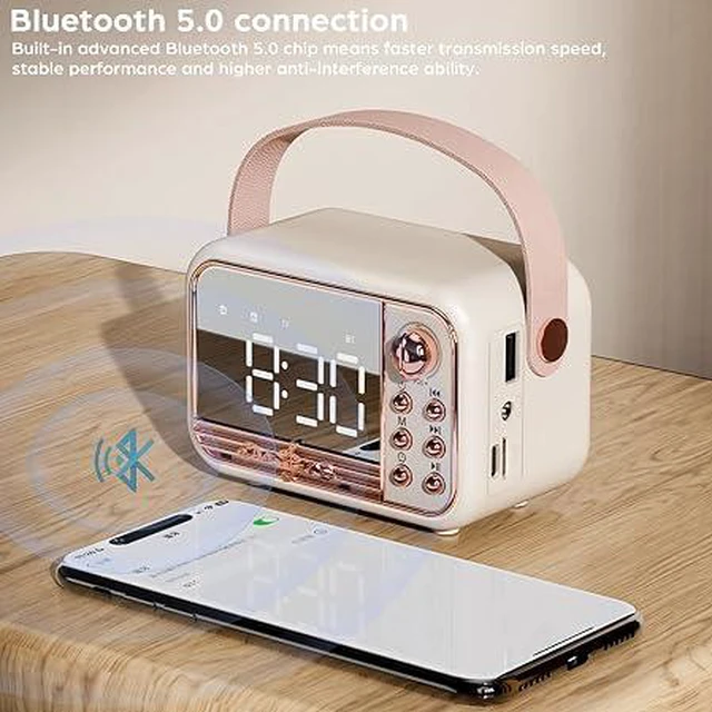 Alt view image 4 of 6 - Retro Bluetooth Speaker, Vintage Portable Wireless Bluetooth Speakers with Alarm Clock Loud Volume Support TF Card U Disk AUX Old Style for Kitchen Bedroom Home Outdoor (Beige White)
